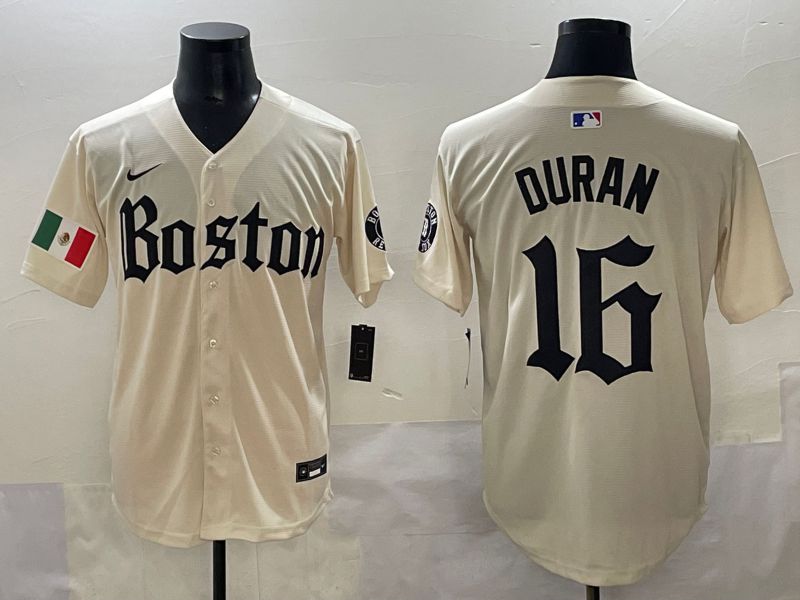 Men 2025 Boston Red Sox 16 Duran Cream Five generations Joint Name Nike MLB Jersey style 14